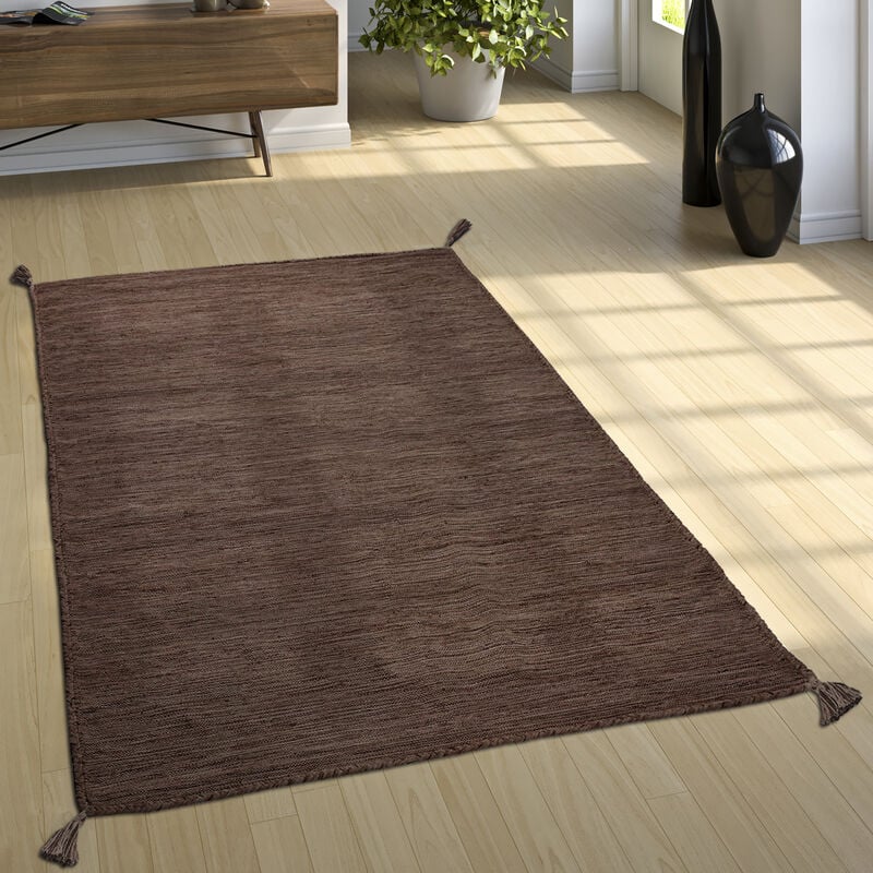 Tapis De Créateur Tapis Tissé Kilim Tissé Main 100 % Coton Moderne Chiné Brun 80x150 cm - Paco Home