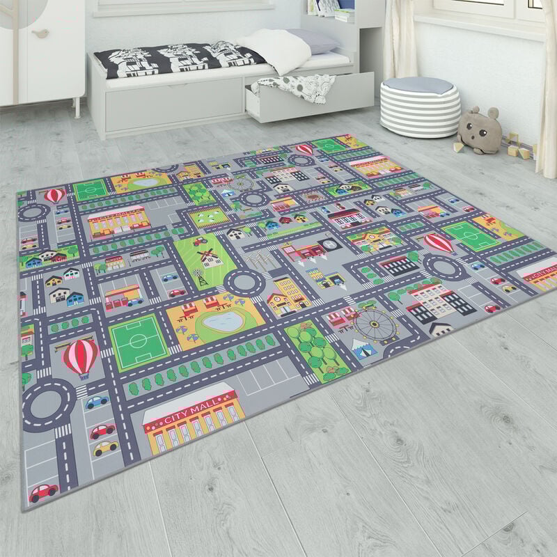 Paco Home - Tapis De Jeu Chambre Enfant Gris Routes Filles Garçons 80x150 cm, Gris 3