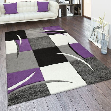 Paco Home Tapis De Salon En Diff. Coloris Et Tailles Motif Carreaux Rayures Design 3D Poils Ras
