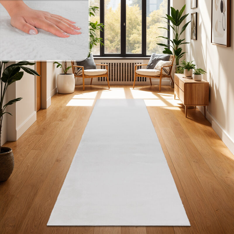 Tapis Salon En Fausse Fourrure Pelucheux Hautes Mèches Doux Plusieurs Couleurs 80x150 cm, Blanc - Paco Home