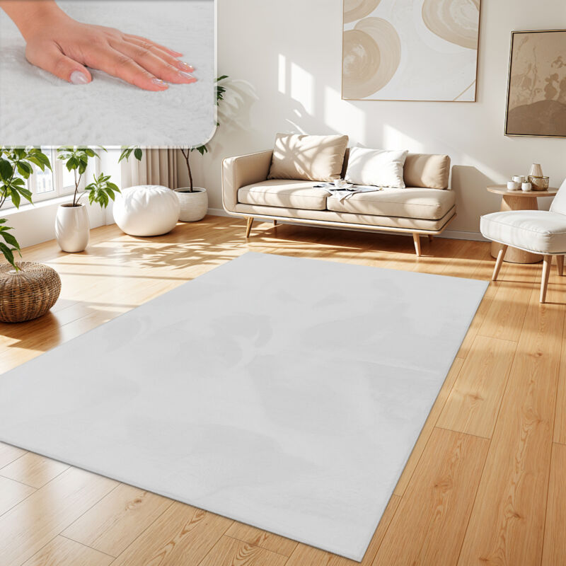 Paco Home Tapis Salon En Fausse Fourrure Pelucheux Hautes Mèches Doux Plusieurs Couleurs 140x200 cm, Blanc
