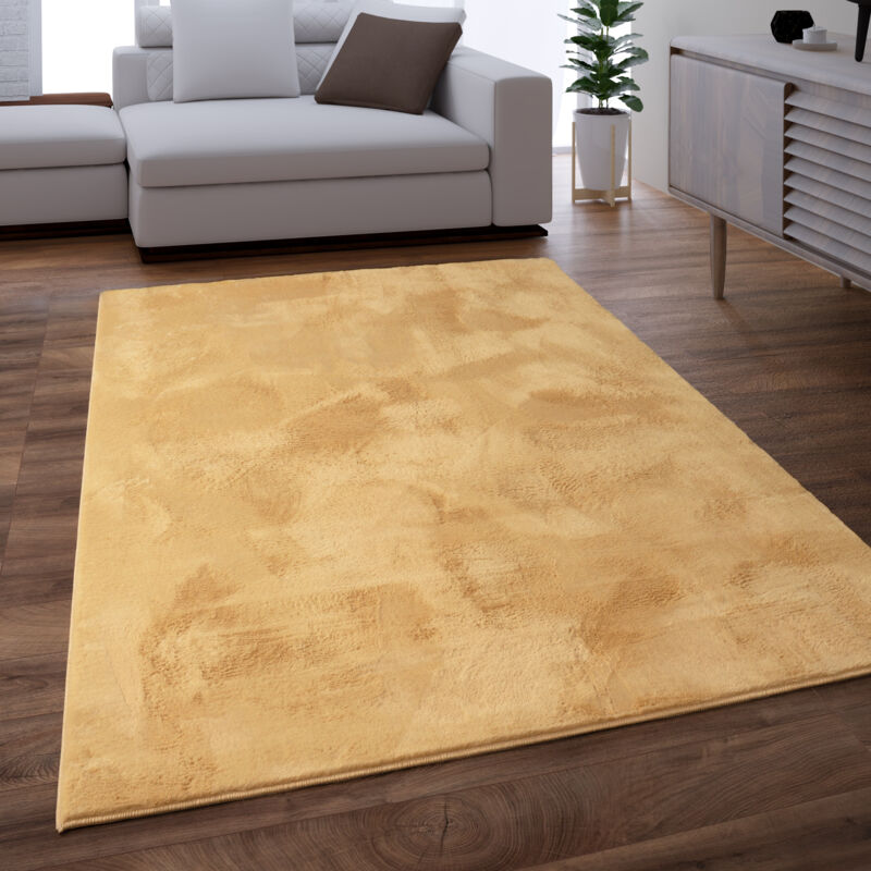Tapis Salon Adulte Poil Long Shaggy Lavable En Machine Moelleux Pelucheux Jaune 160 cm rond - Paco Home