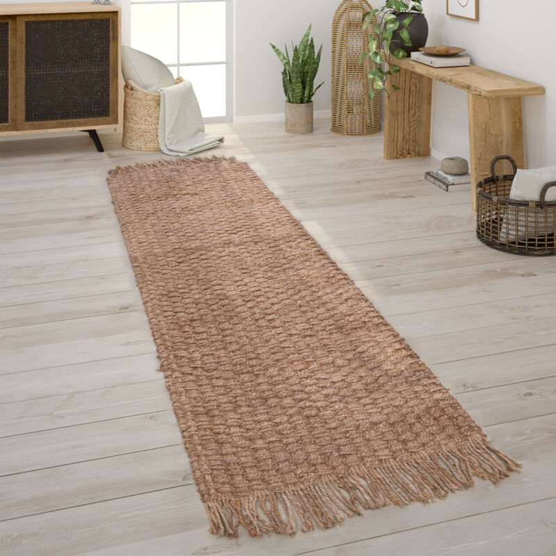 Tapis De Salon Fibres Naturelles Jute Artisanal Motif Moderne Abstrait 80x150 cm, Naturelle 3 - Paco Home