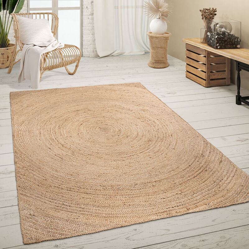 Tapis De Salon Fibres Naturelles Jute Artisanal Motif Moderne Abstrait 120x170 cm, Naturelle - Paco Home