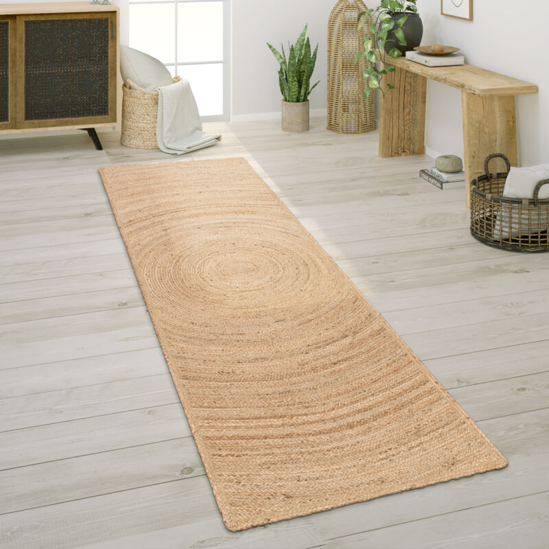 Tapis De Salon Fibres Naturelles Jute Artisanal Motif Moderne Abstrait 60x100 cm, Naturelle - Paco Home