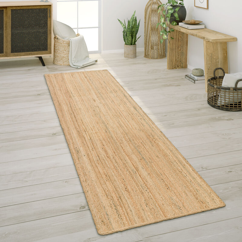 Tapis De Salon Fibres Naturelles Jute Artisanal Motif Moderne Abstrait 80x250 cm, Naturelle 2 - Paco Home