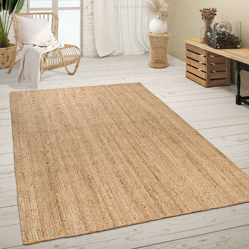 Tapis De Salon Fibres Naturelles Jute Artisanal Motif Moderne Abstrait 120x170 cm, Naturelle 2 - Paco Home