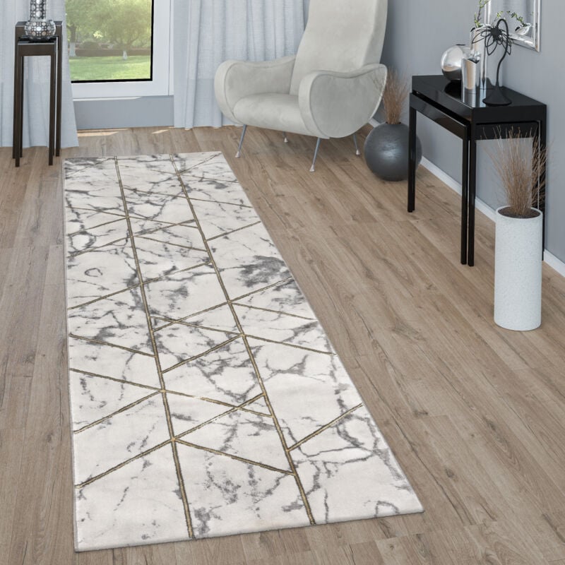 Tapis de salon Marbre Or Gris Motif 3D tapis à poils courts Douce et Robuste 80x150 cm - Paco Home