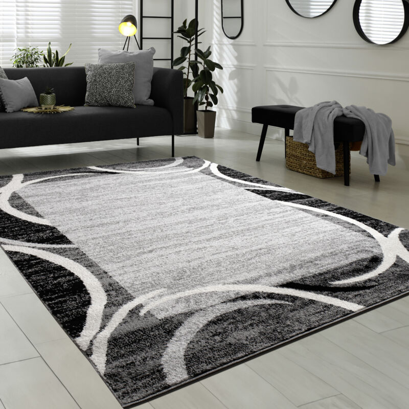 Tapis de Salon Moderne Avec Bordure Tapis De Marque Moucheté Gris Noir Crème 190x280 cm - Paco Home