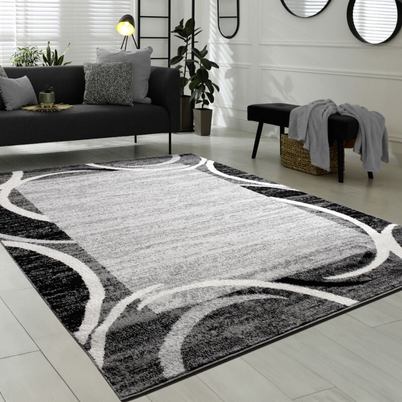 Paco Home - Tapis de Salon Moderne Avec Bordure Tapis De Marque Moucheté Gris Noir Crème 60x100 cm