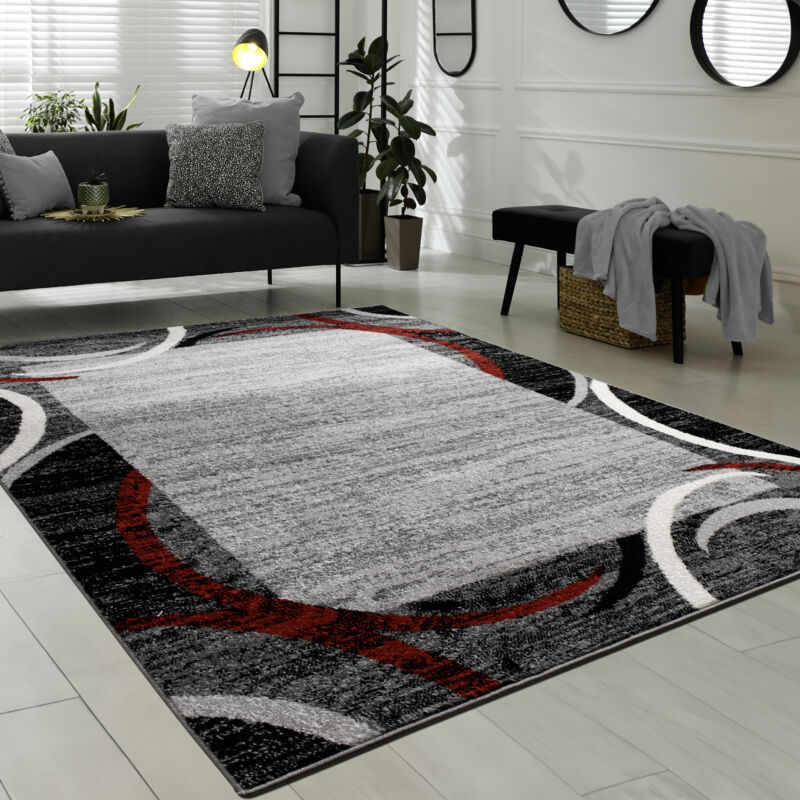Tapis de Salon Moderne Avec Bordure Tapis De Marque Moucheté Gris Noir Rouge 240x340 cm - Paco Home