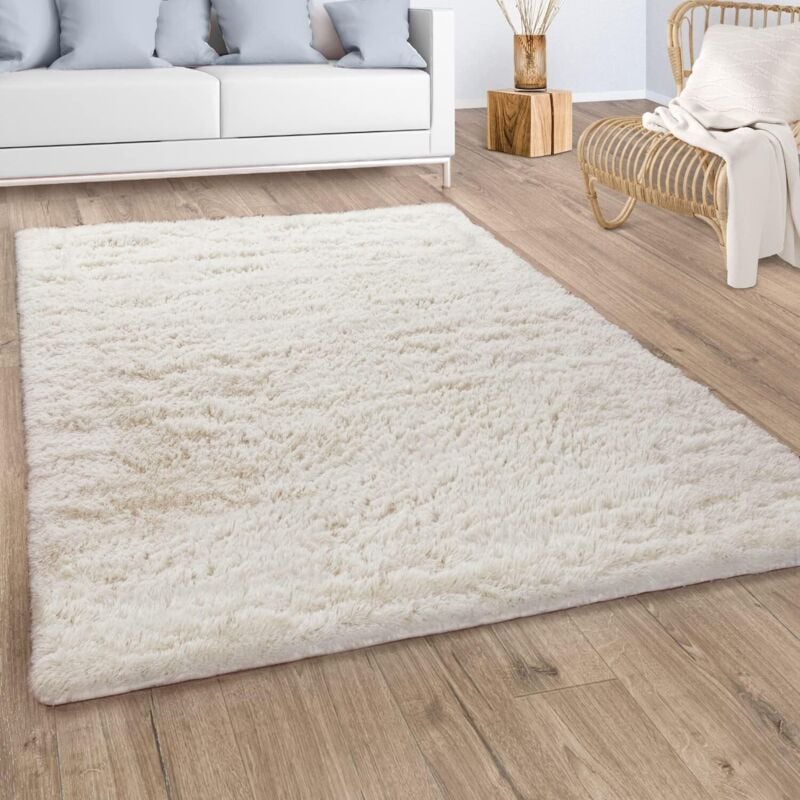 Tapis De Salon Poil Long Shaggy Fausse Fourrure Pelucheux Pelucheux Crème Beige 140x200 cm - Paco Home