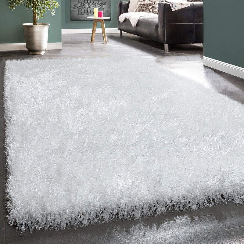 Paco Home - Tapis Salon Chambre Adulte Poil Long Shaggy Uni Pelucheux Moderne Blanc 80x300 cm