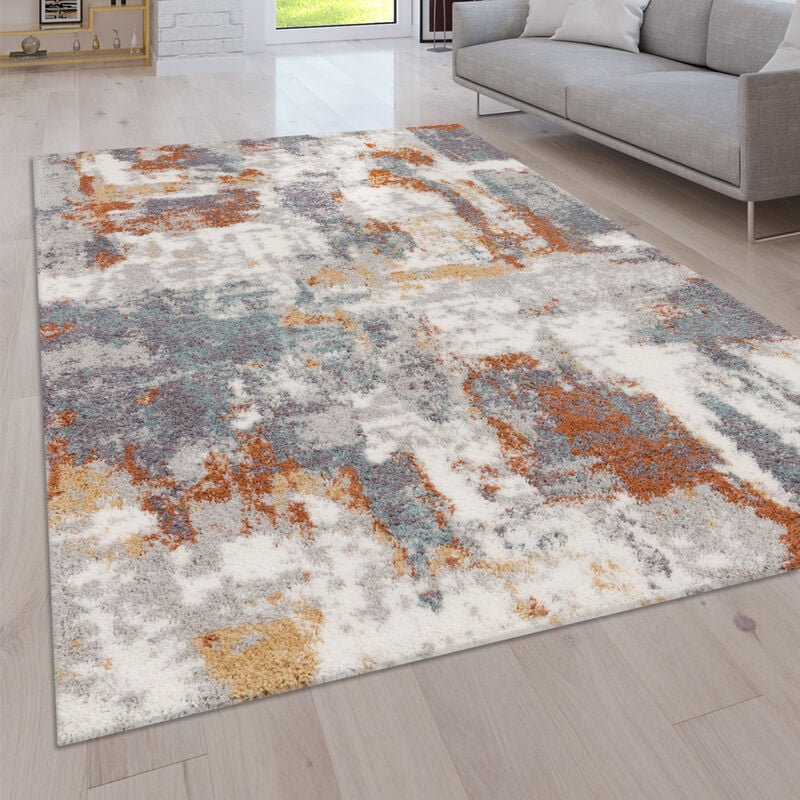 Tapis De Salon Poil Long Shaggy Vintage Motif Abstrait Moderne 80x150 cm, Multicolore - Paco Home