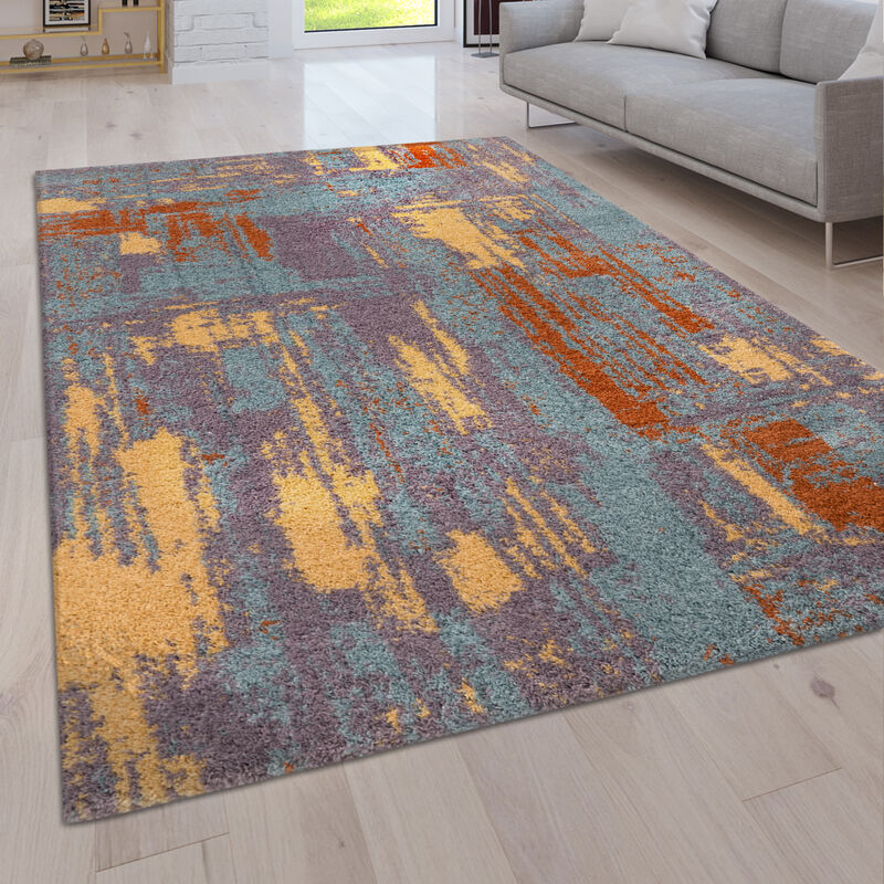 Tapis De Salon Poil Long Shaggy Vintage Motif Abstrait Moderne 230x320 cm, Multicolore 3 - Paco Home