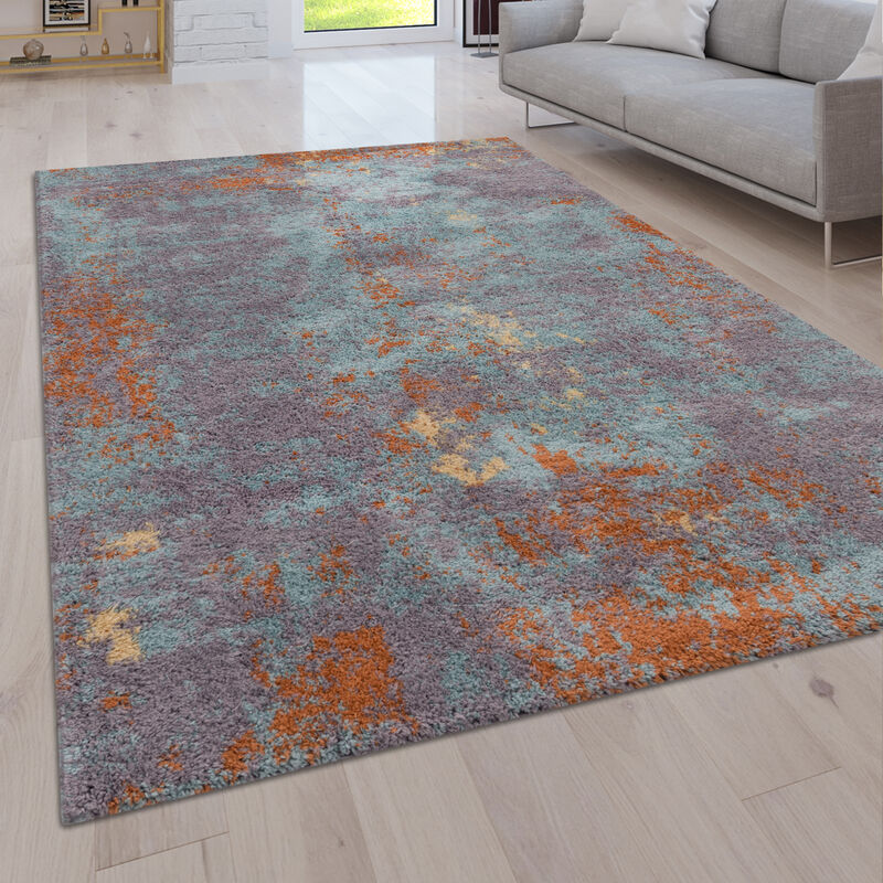 Tapis De Salon Poil Long Shaggy Vintage Motif Abstrait Moderne 160x220 cm, Multicolore 2 - Paco Home