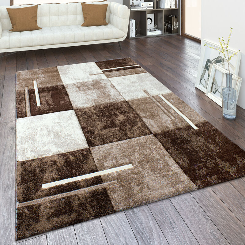 Tapis De Salon Poil Ras Aspect 3D Vintage Découpe De Contour Motif Moderne 160x230 cm, Beige Marron - Paco Home