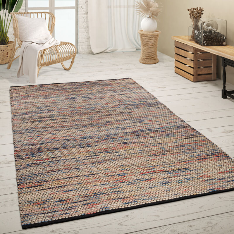 Tapis De Salon Poil Ras Fait Main Motif Ethnique Chiné Fibres Naturelles Jute 80x250 cm, Multicolore - Paco Home