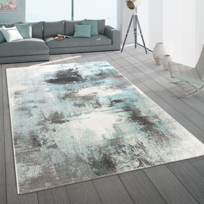Tapis De Salon Poil Ras Tapis Vintage Motif Abstrait Moderne Gris Turquoise 60x100 cm - Paco Home