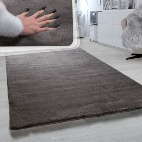 Paco Home Tapis De Salon Poils Longs Imitation Fourrure Lapin Douce Anthracite 200 cm rond