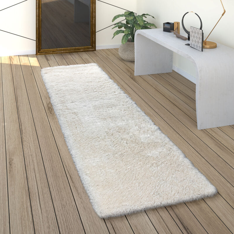 Paco Home - Tapis De Salon Poils Longs Shaggy Uni Doux Moderne Crème 60x100 cm
