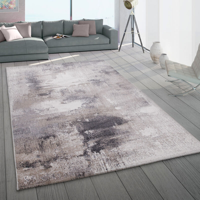 Paco Home Tapis De Salon Poils Ras Abstrait Pastel Beige Crème Anthracite 200x290 cm
