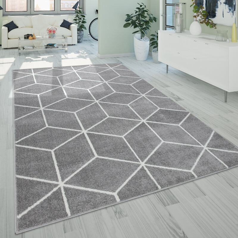 Tapis De Salon, Poils Ras De Style Scandinave Avec Motif Losanges, Gris 200x280 cm - Paco Home