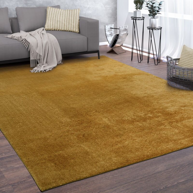 Tapis De Salon Poils Ras Lavable Monochrome Style Moderne Jaune 140x200 cm - Paco Home