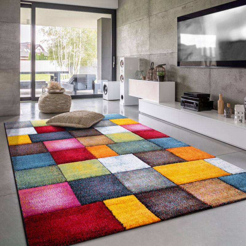 Tapis De Salon Poils Ras Moderne Motif Geometrique 3D 80x300 cm, Multicolore - Paco Home
