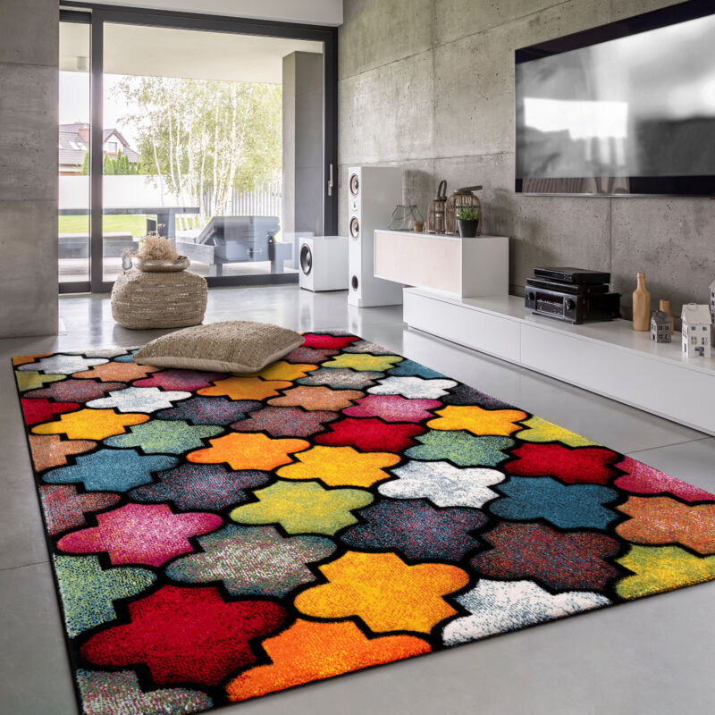 Paco Home Tapis De Salon Poils Ras Moderne Motif Geometrique 3D 80x150 cm, Multicolore 4