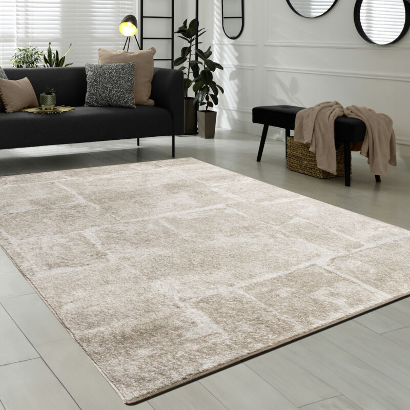 Tapis De Salon Poils Ras Moderne Motife Pierre Abstrait 3D Marron Beige 240x340 cm - Paco Home