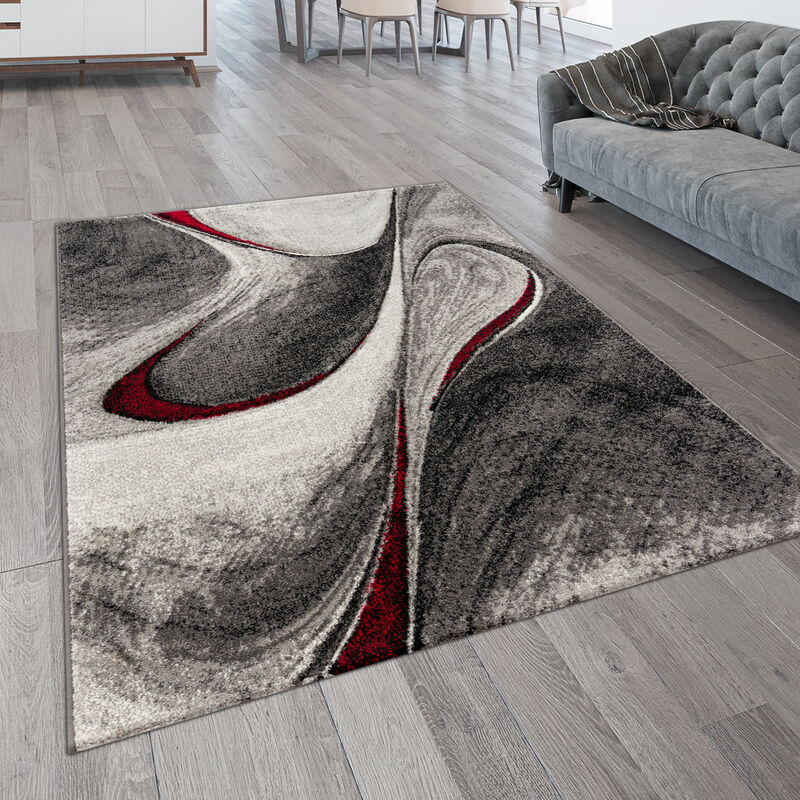 Tapis De Salon Poils Ras Moderne Ondulé avec Motif 3D Abstrait 120x170 cm, Rouge - Paco Home