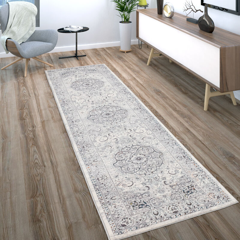 Tapis De Salon Poils Ras Motif oriental Avec bordure Moderne Beige Gris 80x150 cm - Paco Home