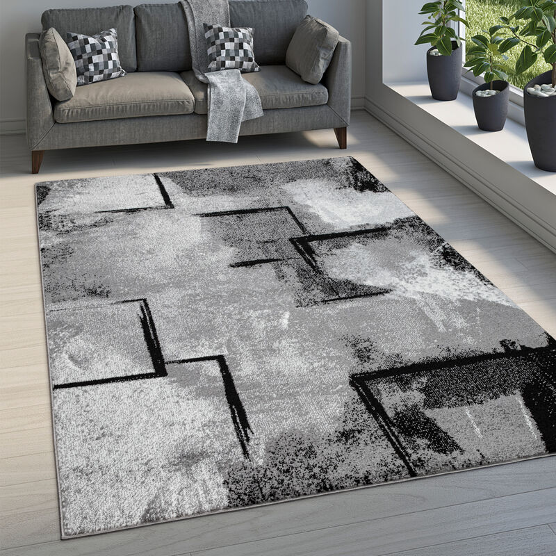 Tapis De Salon Poils Ras Tapis Vintage Motif Abstrait Moderne Géométrique Gris 200x290 cm - Paco Home