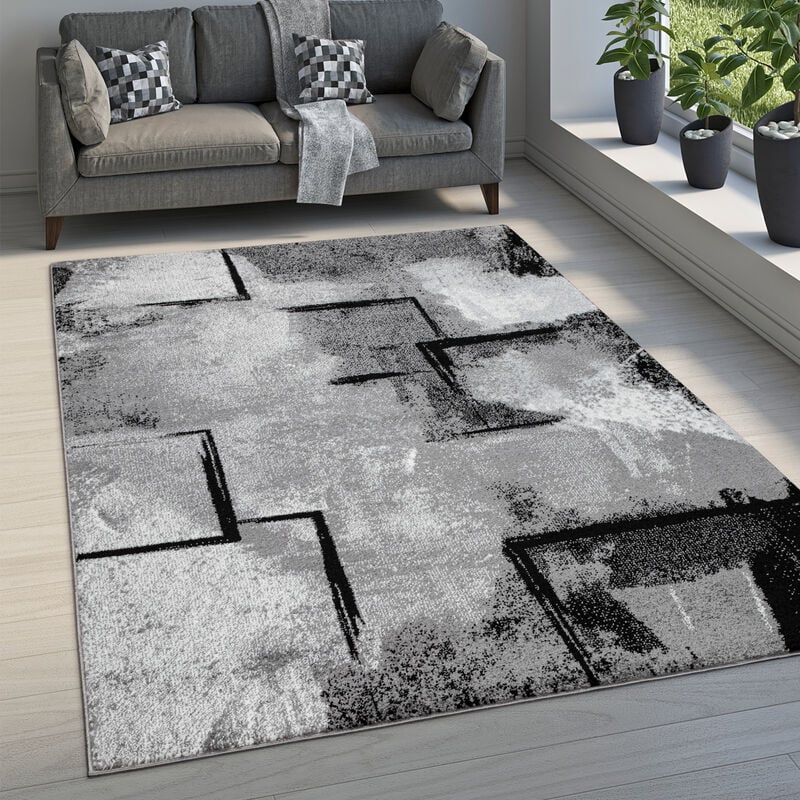 Tapis De Salon Poils Ras Tapis Vintage Motif Abstrait Moderne Géométrique Gris 240x340 cm - Paco Home