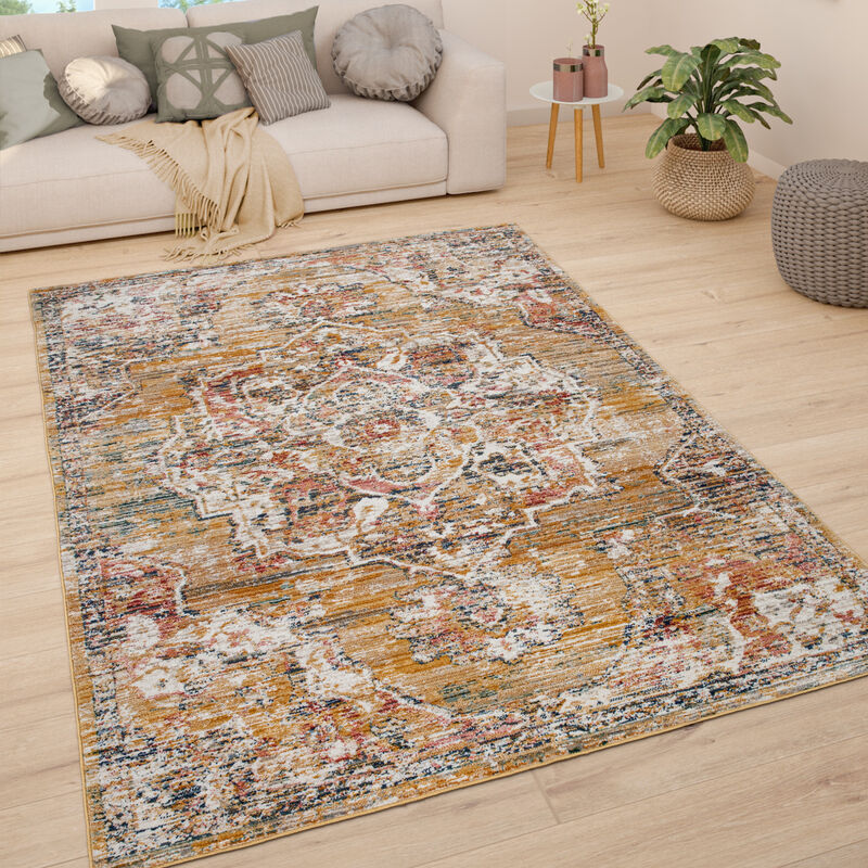 Tapis De Salon Poils Ras Tapis Vintage Motif Oriental Moderne Pastel 120x170 cm, Jaune 4 - Paco Home