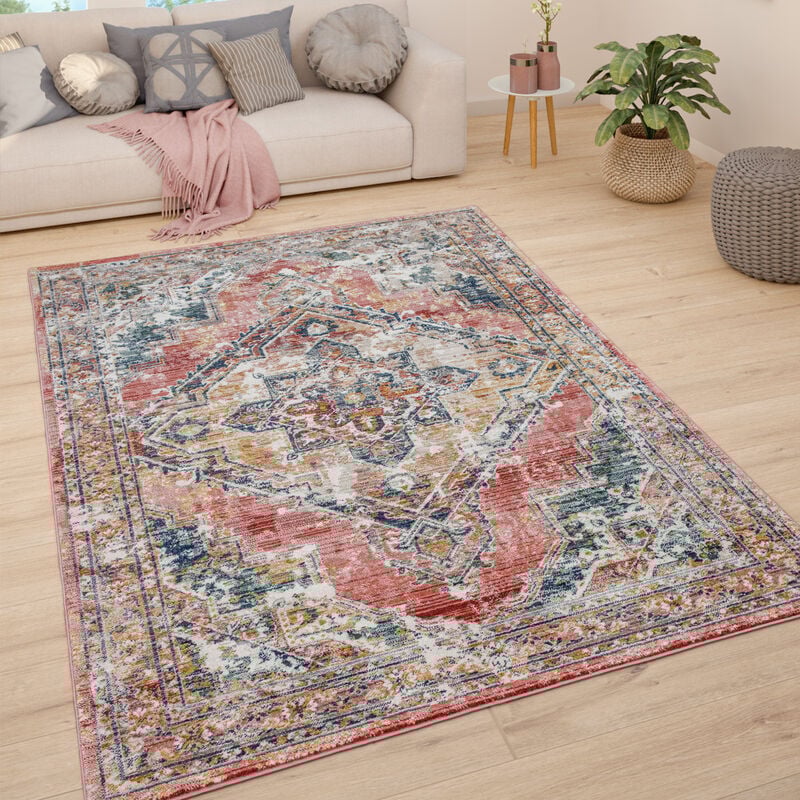 Tapis De Salon Poils Ras Tapis Vintage Motif Oriental Moderne Pastel 60x100 cm, Rouge 3 - Paco Home