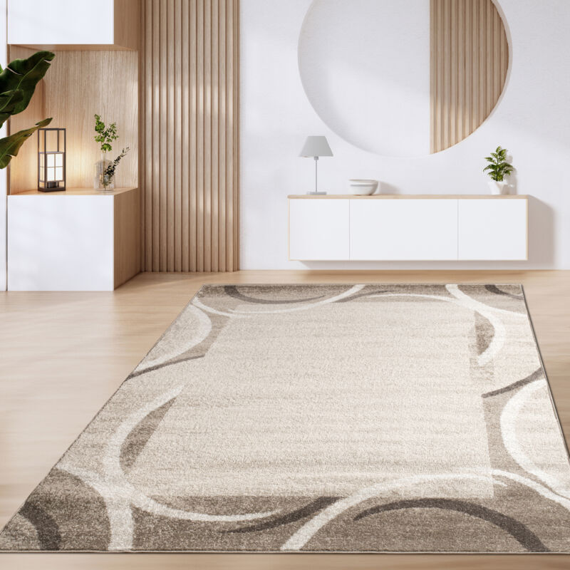 Tapis De Salon Poils Ras Tapis Vintage Motifs Modernes Géométriques Marron Beige 60x100 cm, Marron 6 - Paco Home