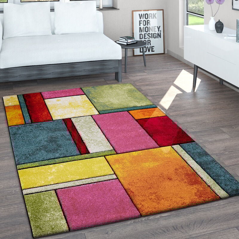 Tapis De Salon Poils Ras Vintage Découpe De Contour Fait Main Aspect 3D Chiné 80x150 cm, Multicolore - Paco Home