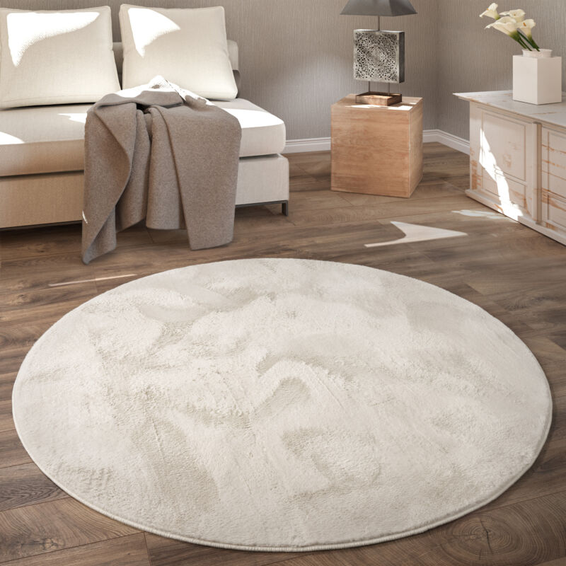 Paco Home - Tapis De Salon, Rond Petit Tapis En Fausse Fourrure, Chambre d'Enfants, Peluche Shaggy Tapis De Lit Crème, 100 cm rond