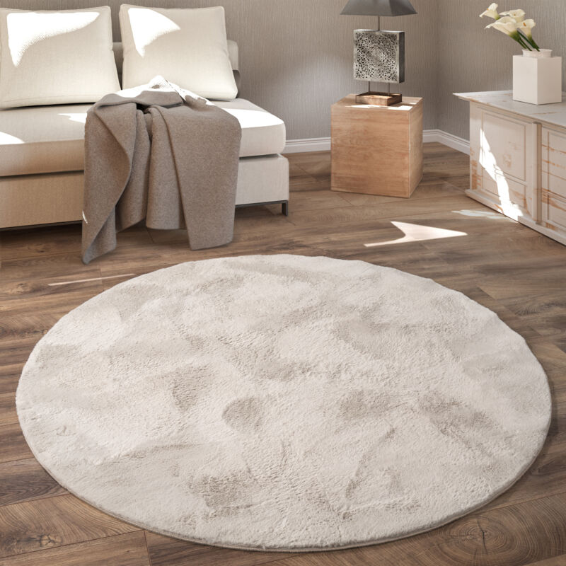Paco Home - Tapis De Salon, Rond Petit Tapis En Fausse Fourrure, Chambre d'Enfants, Peluche Shaggy Tapis De Lit Beige, 100 cm rond