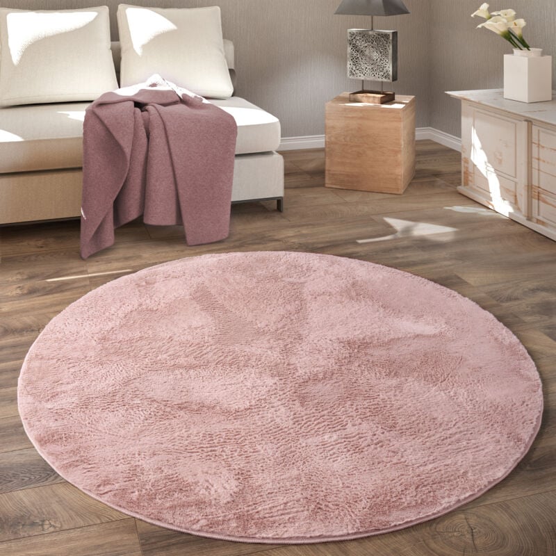 Paco Home - Tapis De Salon, Rond Petit Tapis En Fausse Fourrure, Chambre d'Enfants, Peluche Shaggy Tapis De Lit Rose, 100 cm rond