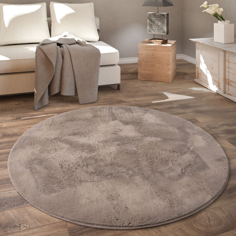 Paco Home - Tapis De Salon, Rond Petit Tapis En Fausse Fourrure, Chambre d'Enfants, Peluche Shaggy Tapis De Lit Taupe, 100 cm rond