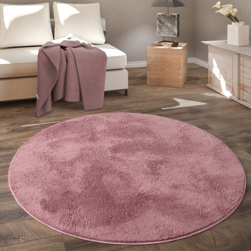 Paco Home - Tapis De Salon, Rond Petit Tapis En Fausse Fourrure, Chambre d'Enfants, Peluche Shaggy Tapis De Lit 100 cm rond, Rose Foncé