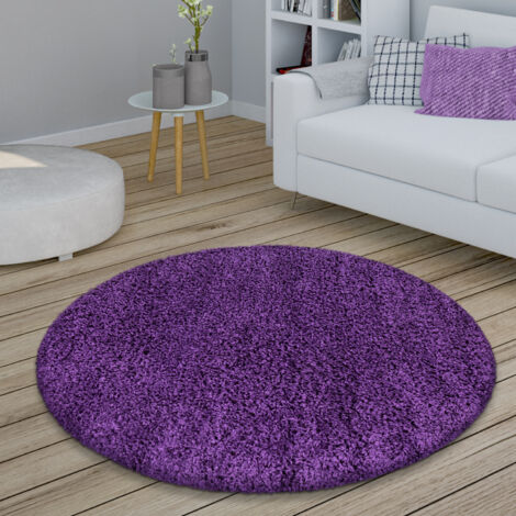 Paco Home Tapis De Salon Rond Shaggy Poil Long Chambre Moelleux Moderne Couloir Monochrome