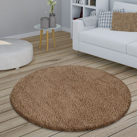 Paco Home Tapis De Salon Rond Shaggy Poil Long Chambre Moelleux Moderne Couloir Monochrome 160 cm rond, Beige
