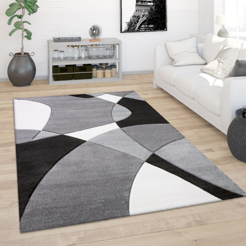 Tapis De Salon Tapis Poil Ras Moderne Look 3D Découpe De Contour Motif Abstrait 80x300 cm, Noir-Blanc - Paco Home
