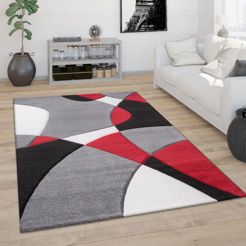 Paco Home - Tapis De Salon Tapis Poil Ras Moderne Look 3D Découpe De Contour Motif Abstrait 120x170 cm, Rouge