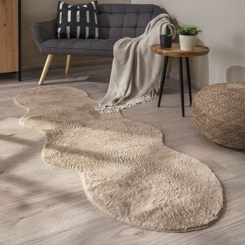 Paco Home - Tapis De Salon Tapis Poils Ras Monochrome Moderne Fausse Fourrure Doux Beige, 70x200 cm forme de fourrure