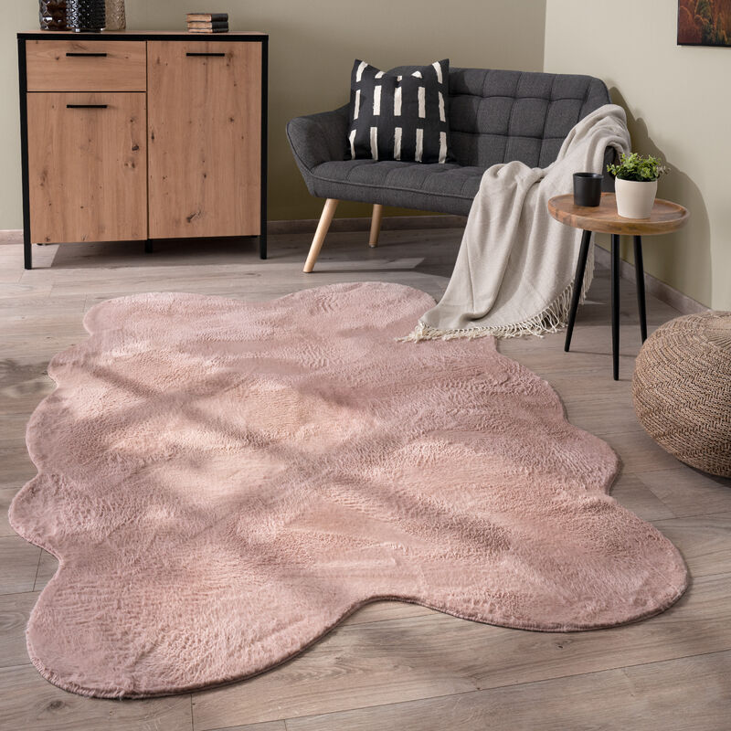 Paco Home - Tapis De Salon Tapis Poils Ras Monochrome Moderne Fausse Fourrure Doux Rose, 140x200 cm forme de fourrure